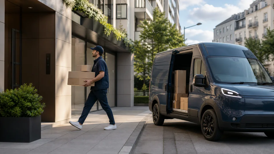 Courier completing a last-mile parcel delivery